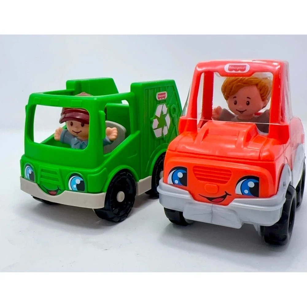 Fisher Price Little People Pickup & Recycling Garbage Truck Lot w/ Figures LP